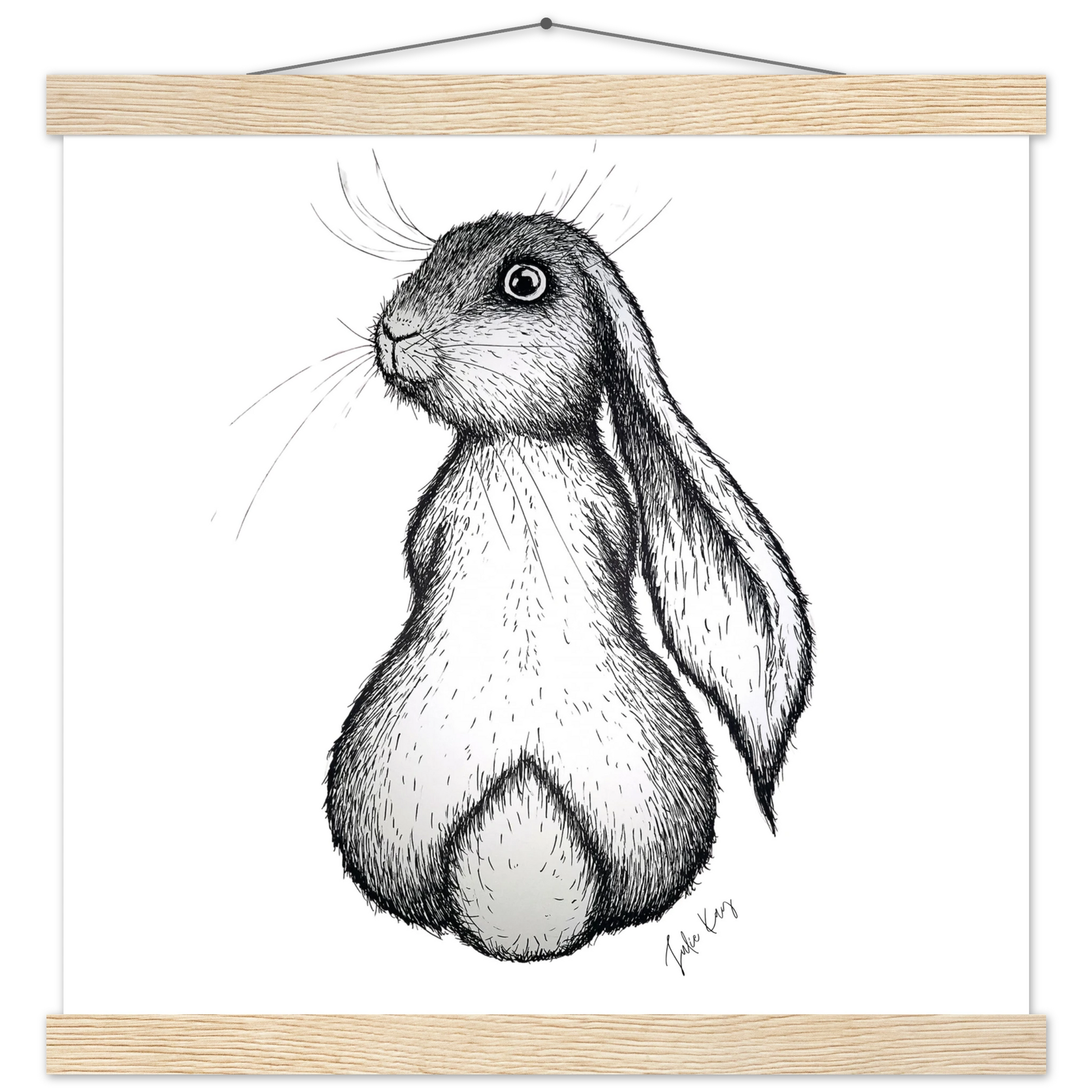 Honey Bunny ink sketch printed with wooden hanger