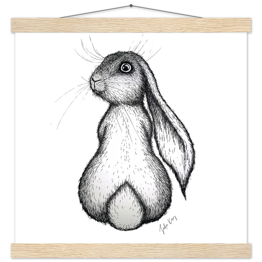 Honey Bunny ink sketch printed with wooden hanger