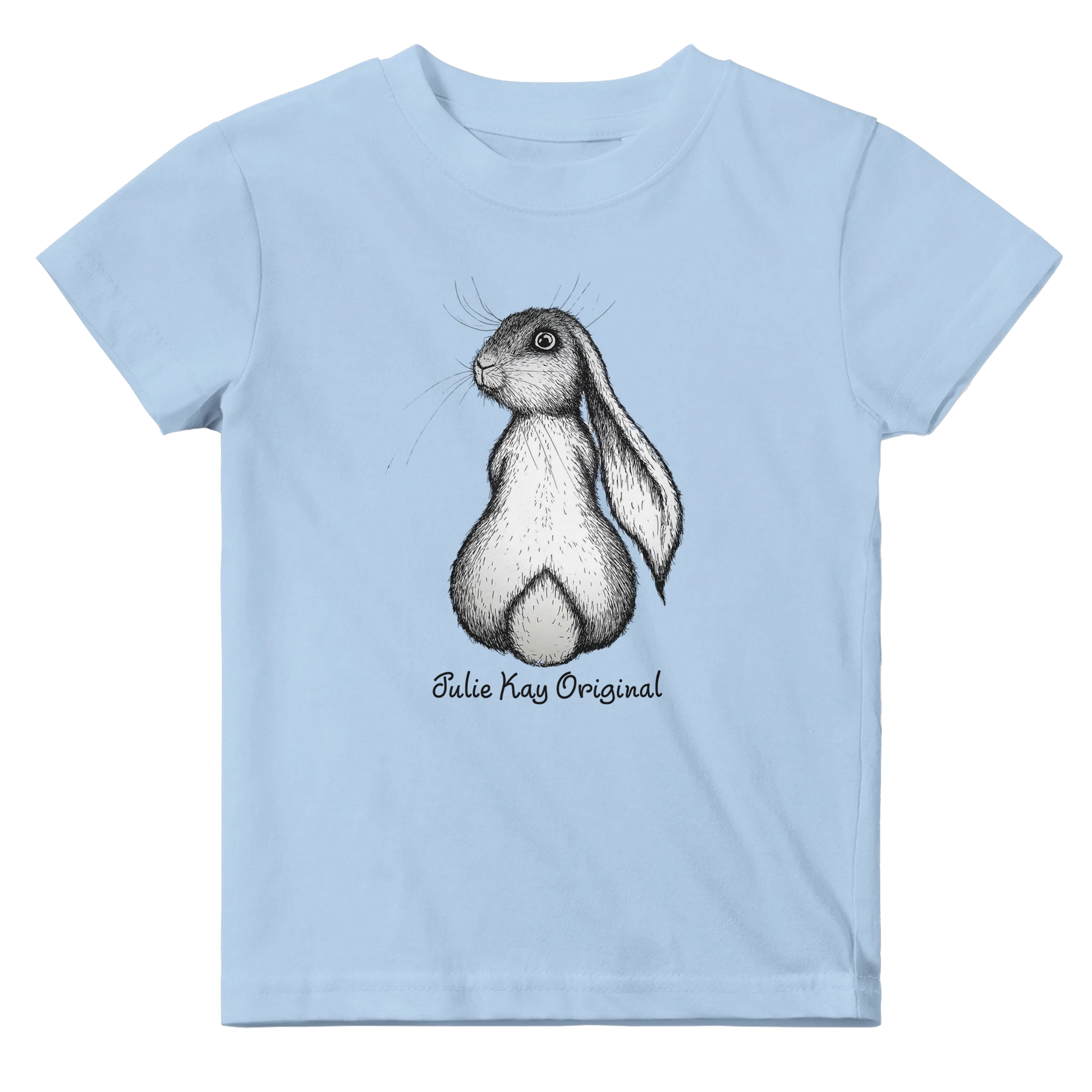Honey Bunny printed onto baby blue t-shirt with Julie Kay Original