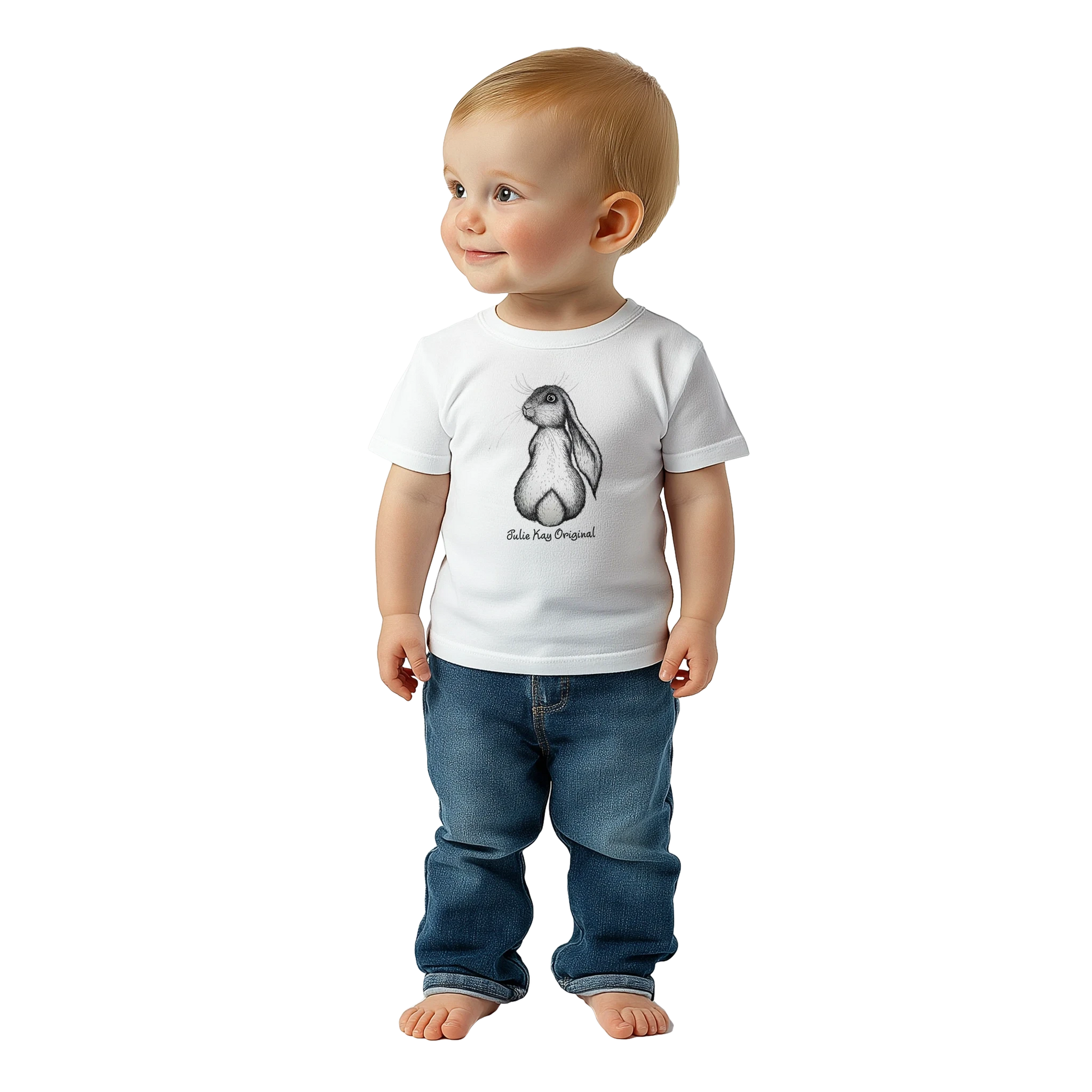 Honey Bunny printed onto white t-shirt