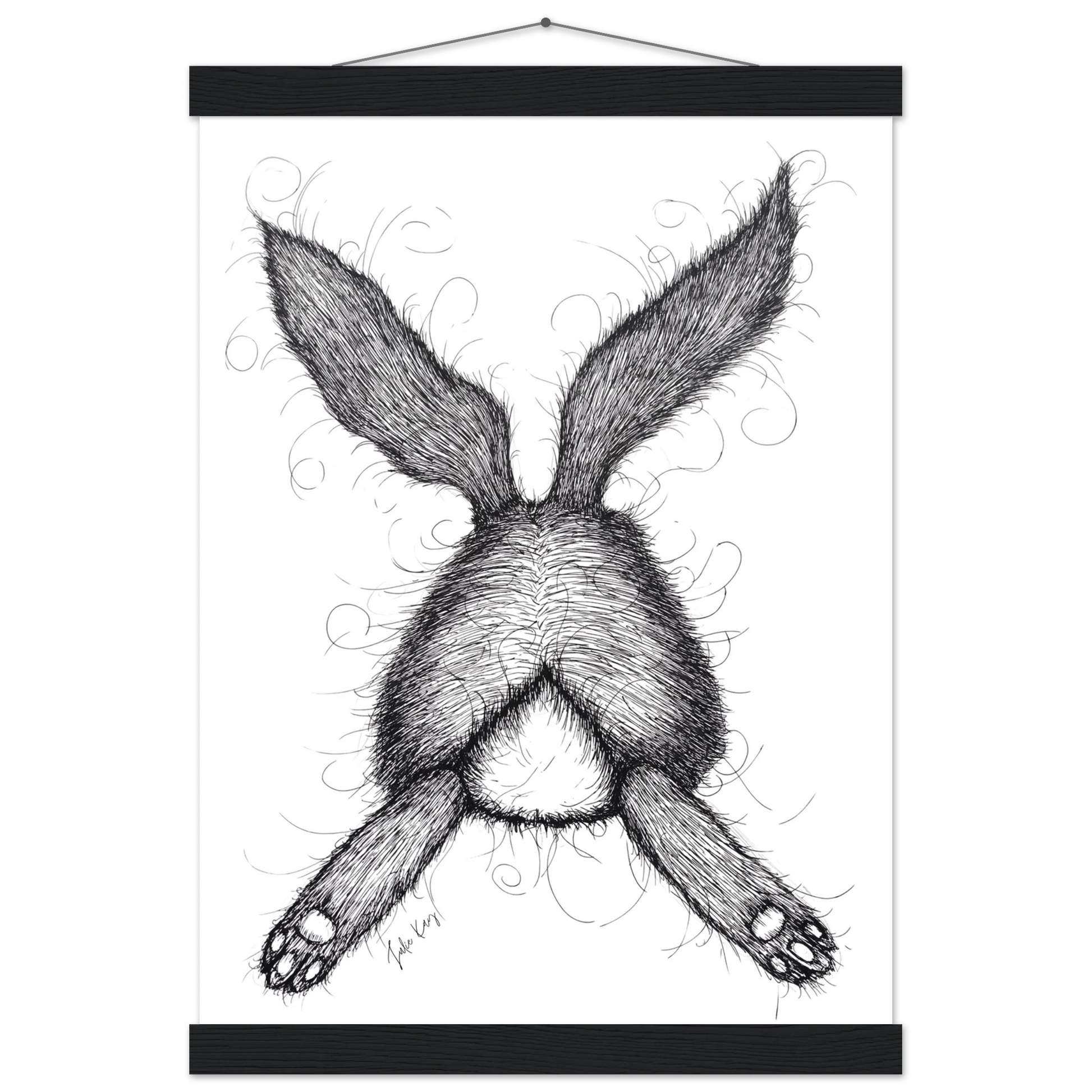 Lazy Coco Bunny ink sketch print with black hanger