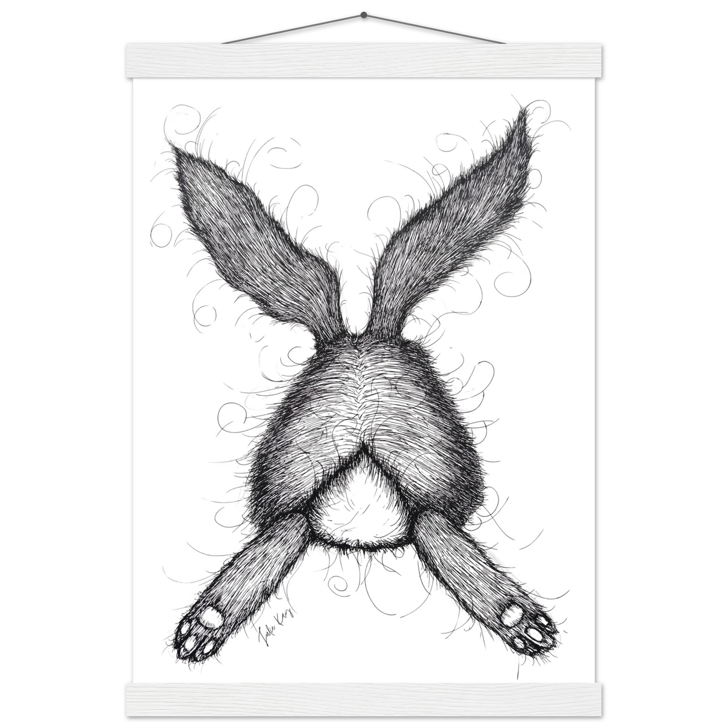 Lazy Coco Bunny ink sketch print white wood hanger