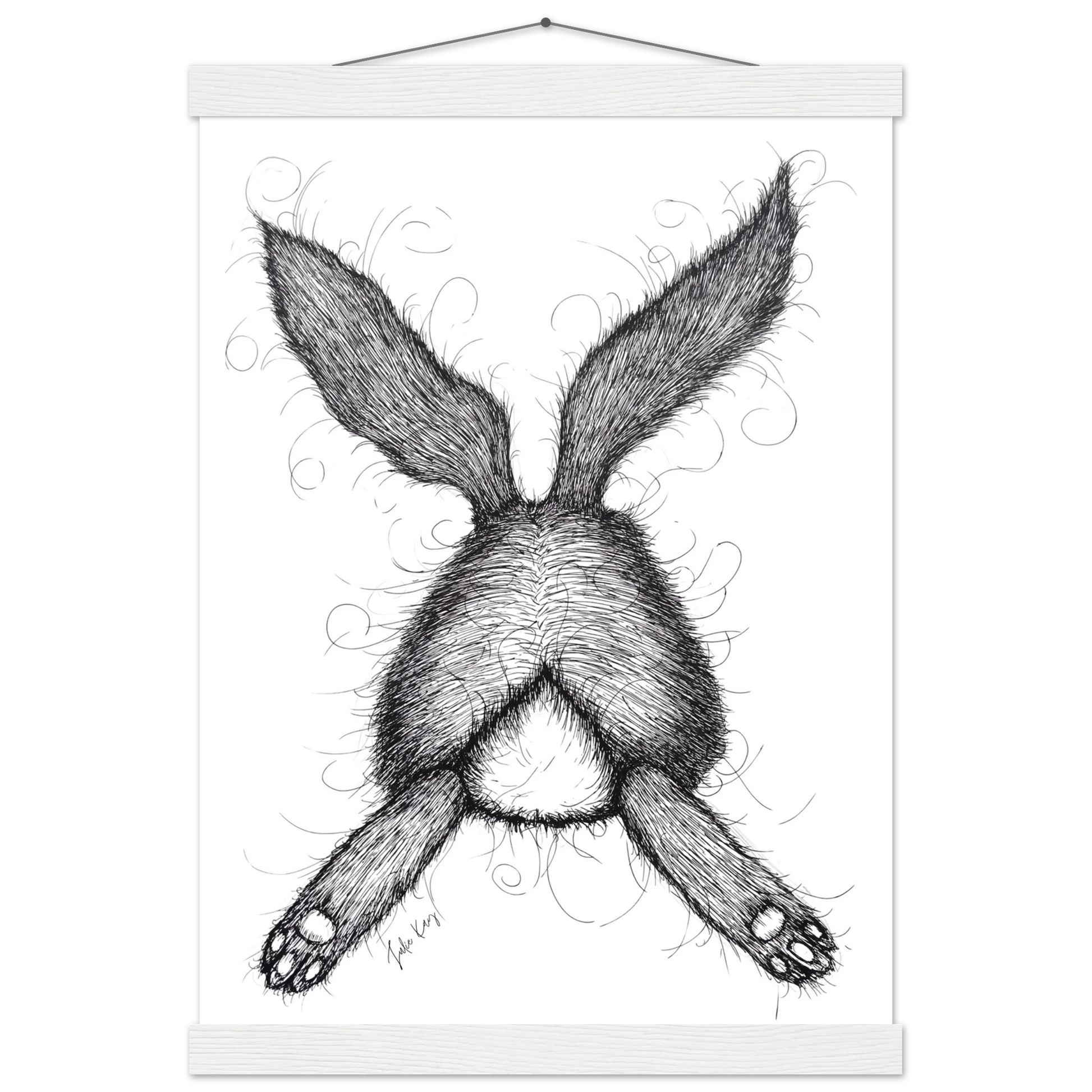 Lazy Coco Bunny ink sketch print white wood hanger