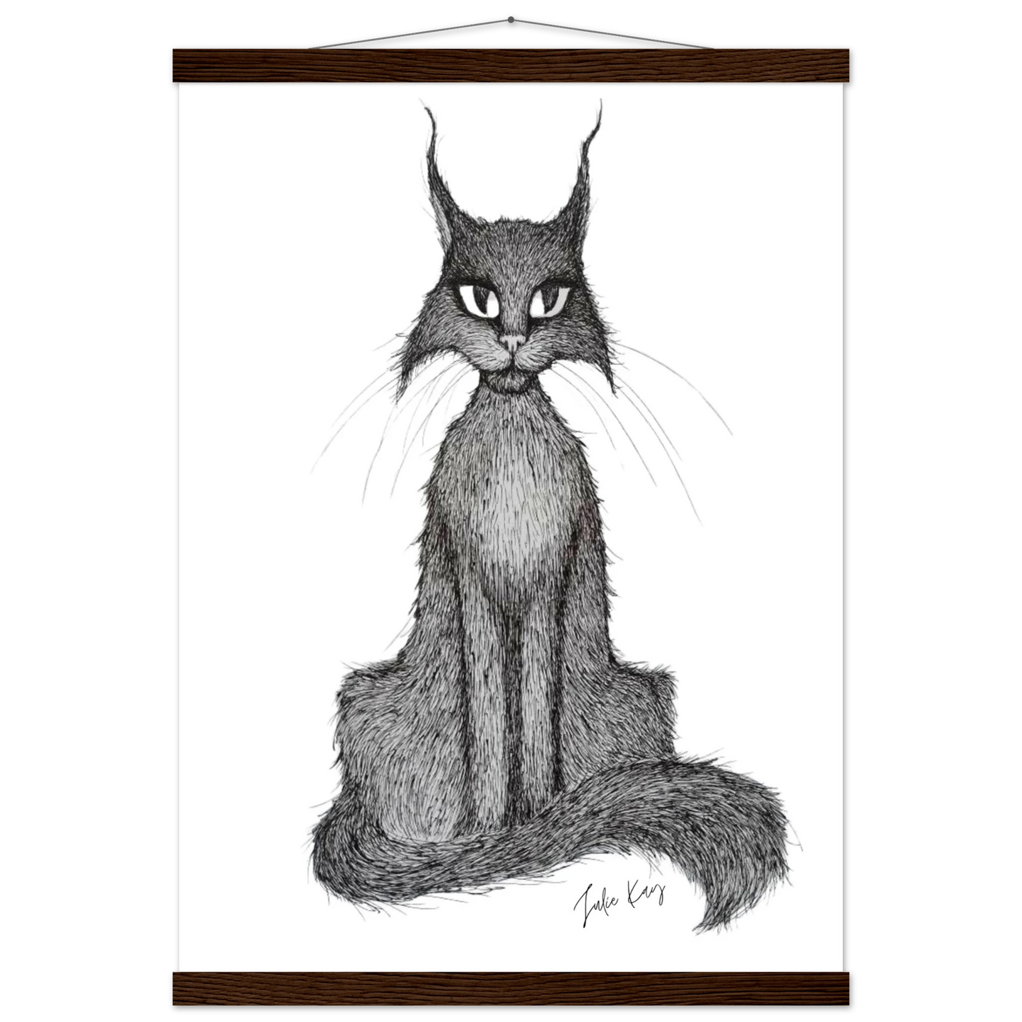 Matilda Black cat ink sketch brown hanger