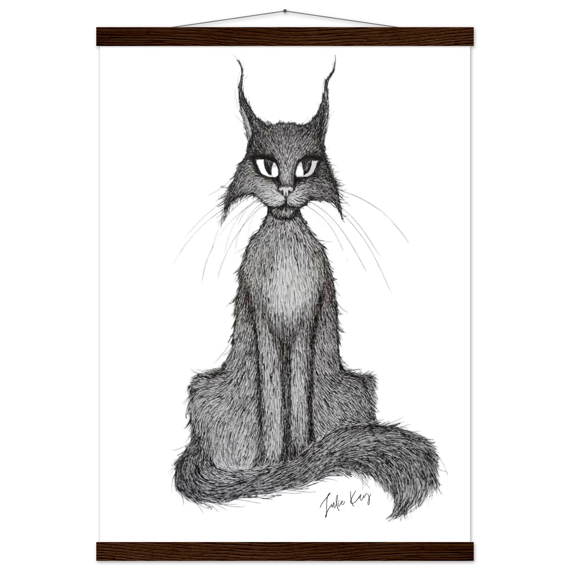 Matilda Black cat ink sketch brown hanger