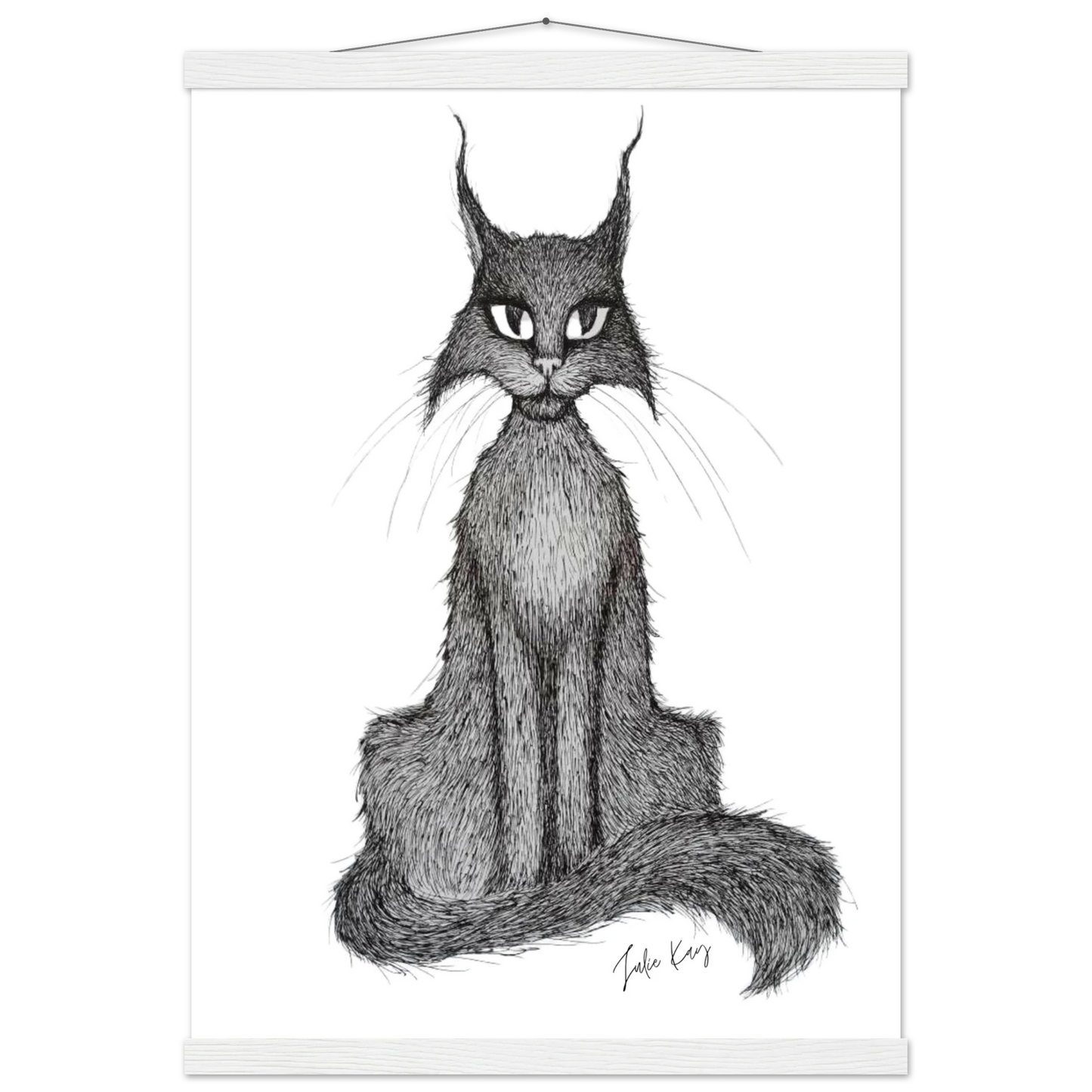 Matilda Black cat ink sketch white hanger