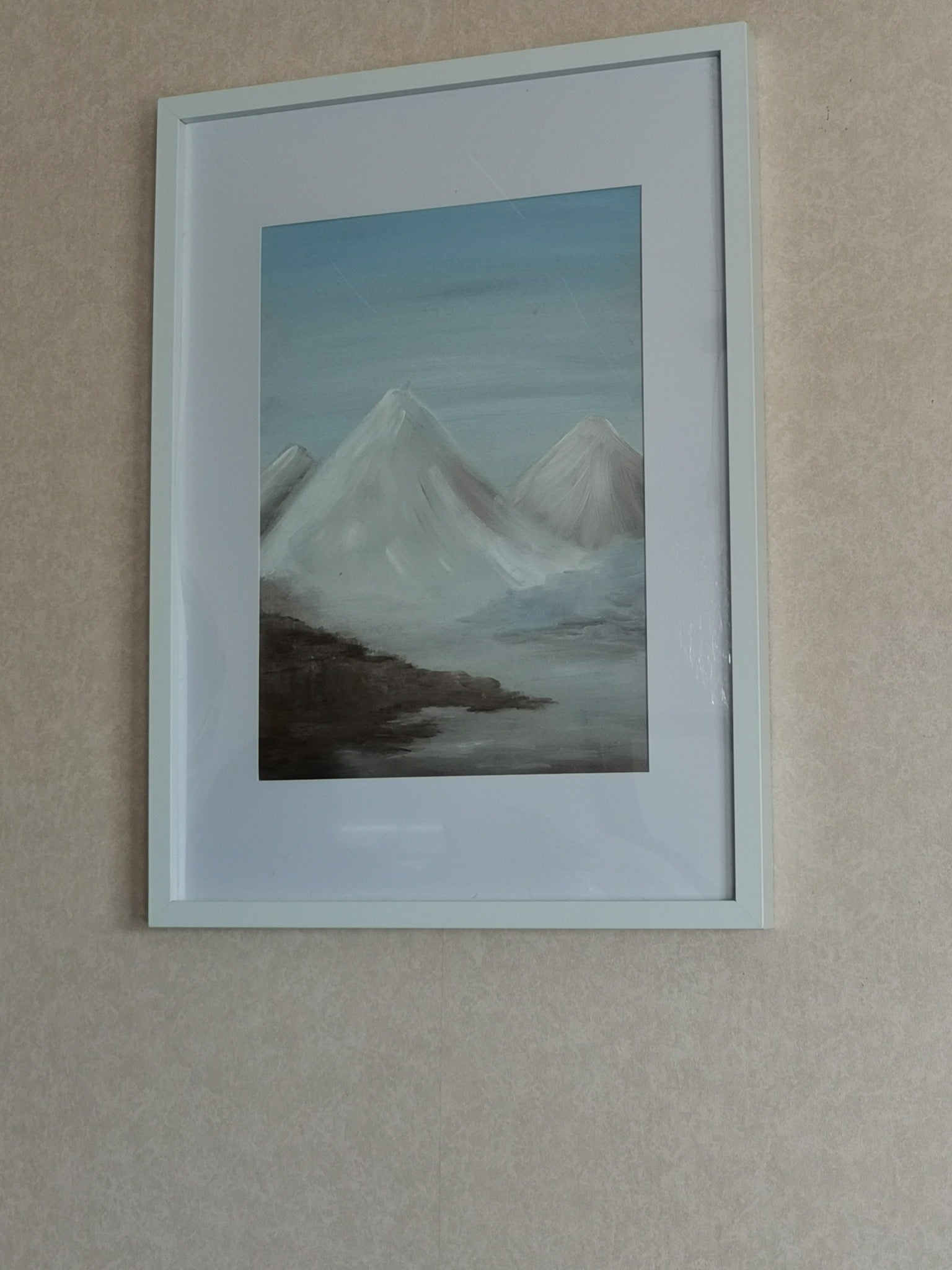 Landscape painting original artwork in white frame.